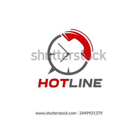 Call center icon for customer support service or hotline help, vector symbol. Hotline icon of telephone receiver and clock for client assistance, customer contact call center and agent assistant sign