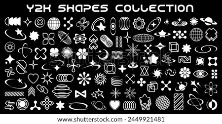 Y2K icons, graphic elements and retro shape symbols, vector abstract design. Y2K shapes of star, flower and line figures of 90s retro graphic with aesthetic geometric minimal icons and forms