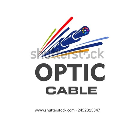 Fiber optic cable icon. Isolated vector emblem for internet connection, telecommunication technology and networking. Dynamic wire or cord with colorful lines convey speed and broadband data traffic