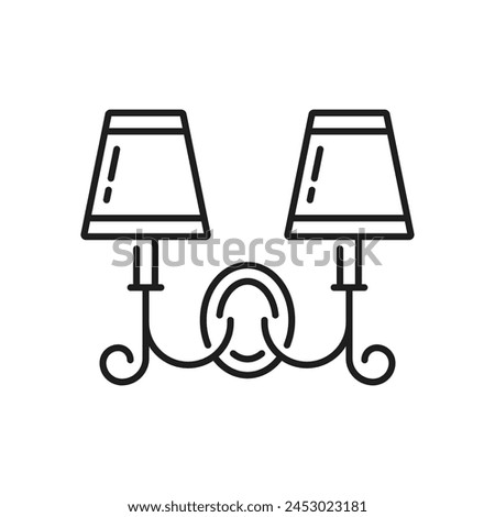 Sconce lamp or wall light line icon, vintage lantern for lighting fixture and illumination, outline vector. Ornate wall sconce or night lamp with lightbulb and lampshades for bedroom or house interior
