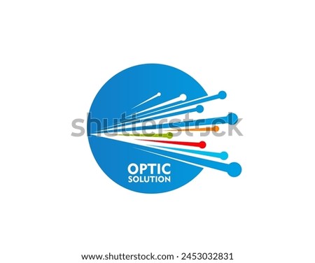 Fiber optic cable icon. Isolated vector emblem with stylized dynamic wires in blue circle. Symbol of telecommunication, data traffic transmission and connectivity or high-speed internet connection