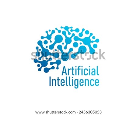 Ai artificial intelligence icon, human brain, machine learning. Isolated vector emblem stylized human brain with neural networks. Scientific development of ai data technology algorithms and robotics