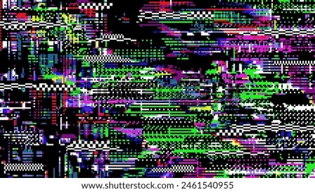 Retro pixel glitch background of TV screen with color noise pixels, abstract vector texture. Broken TV screen digital error or VHS video and retro television distortion signal on glitch noise screen
