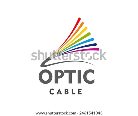 Fiber optic cable icon for television, telecommunication or internet provider, vector emblem. Rainbow wires of optical fiber cable for digital communication technology and TV broadcasting company