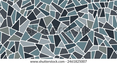 Grey and blue mosaic paving floor stone tile pattern background. Vector rock texture of road pavement, wall tile, garden path and street sidewalk top view. Gray cobblestone, gravel or rubble pattern