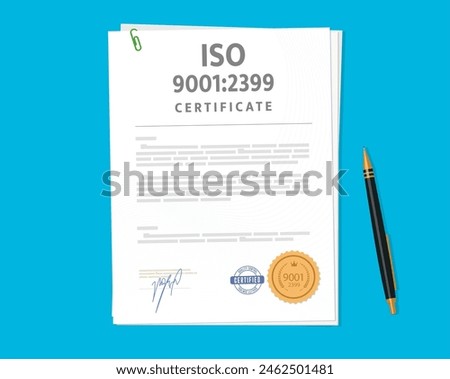 Iso certificate document validates adherence to international standards, ensuring quality, safety and efficiency in product or service, fostering trust among stakeholders and enhancing competitiveness