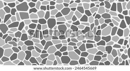 Grey gravel and pebble mosaic stone pattern with paving texture, vector seamless background. Abstract gravel tile or cobblestone pavement pattern with irregular random fragments of gray pebble stones