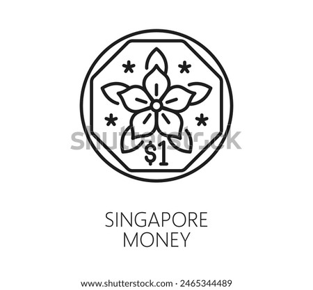 Singapore travel and vacation icon of money coin cent, vector symbol. Singapore dollar coin currency, Southeast Asia city icon for travel landmark, tourist sightseeing, financial history and culture