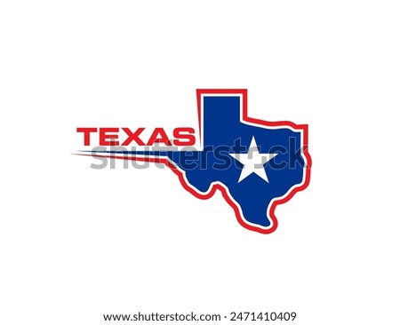 Texas state symbol with map, American flag and star on Austin, vector icon. Texas map sign of USA American company or corporation of oil, gas and petrol industry or Texas sport team and quality badge