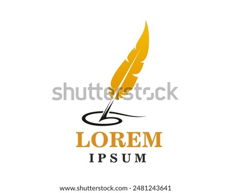 Quill icon for writer or law notary office, feather pen signature vector symbol. Quill or feather pen sign with ink line for lawyer firm or legal attorney, book author and publishing house emblem