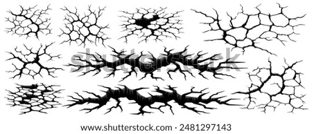 Earthquake ground cracks and holes or earth splits and wall break effects, vector background. Cracks on ground or concrete with fracture crash texture, earthquake earth land surface with destruction