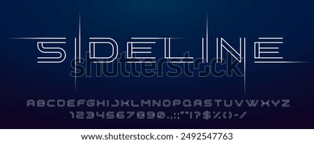 Modern techno font, futuristic line type of english alphabet letters and numbers. Minimal tech typeface vector typography. Future technology digital abc characters font, modern double line symbols