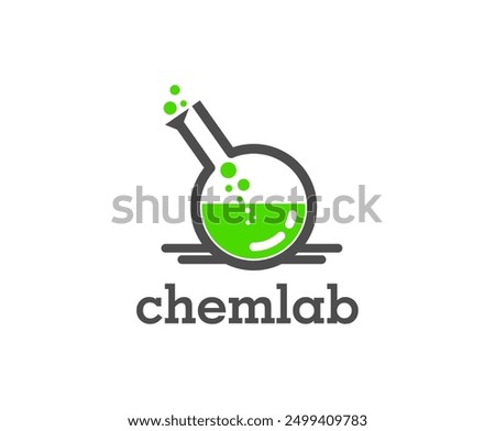 Science lab icon for chemical laboratory or chemistry research, vector test tube flask. Chem lab symbol of chemical laboratory beaker flask for clinic, pharmaceutical symbol or scientific and biology