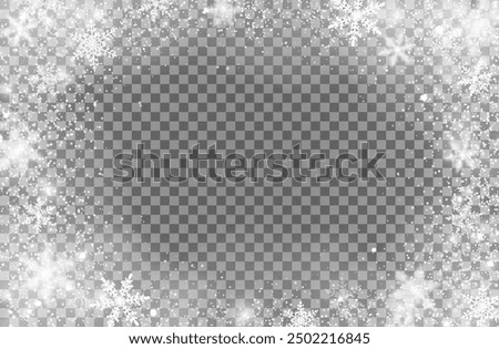 Realistic Christmas snowfall snowflakes overlay frame on transparent background. Isolated vector snow flakes oval border with falling snow and steam. Xmas magic window, white winter snowstorm texture