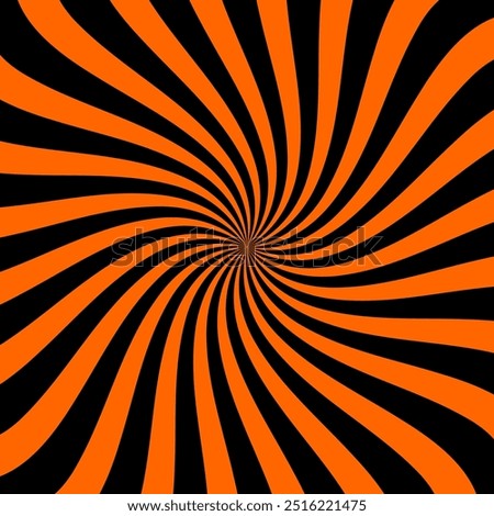 Psychedelic Halloween spiral pattern. Vector hypnotic optical illusion background with black and orange continuous flow of lines draws the eye towards the center, creating captivating visual effect