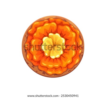 Mexican Day of Dead marigold flower cookie. Hispanic traditional holiday horror cake, gingerbread isolated vector dessert, Dia de Los Muertos celebration or Mexican carnival scary biscuit cookie