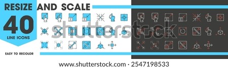 Resize and scale line icons, reduce or expand zoom or change, vector pictograms. Scalable size icons of finger for window extend or enlarge, rotate box, minimize zoom in for screen control arrows