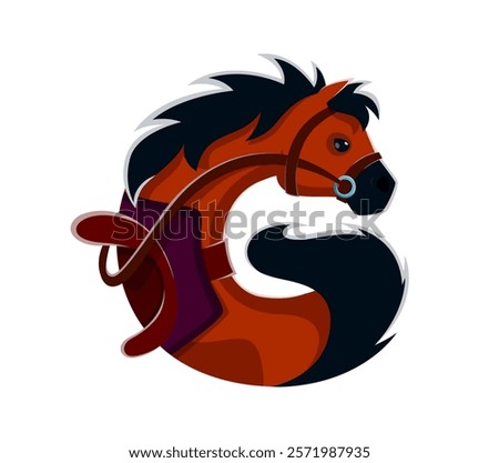 Horse shaped letter G featuring bold mane, bridle and saddle. Wild West cartoon vector font merges typography and animal imagery. Cowboy, equestrian, wild west typeface, western type, English alphabet