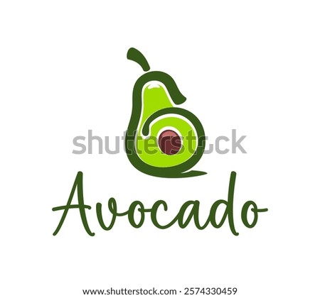 Avocado icon for organic food market or vegetarian cuisine, vector vegetable emblem. Avocado with seed in green line symbol with creative design for avocado oil, vegan products and grocery store