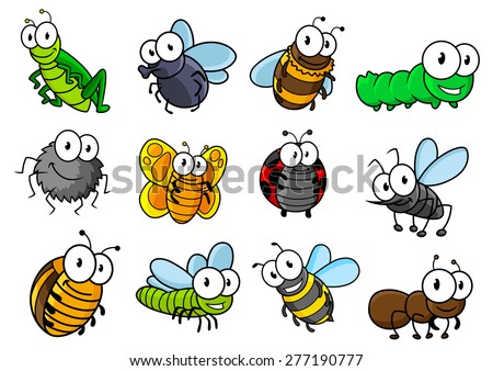 Colorful Collection Of Vector Cartoon Bugs And Insects With ...