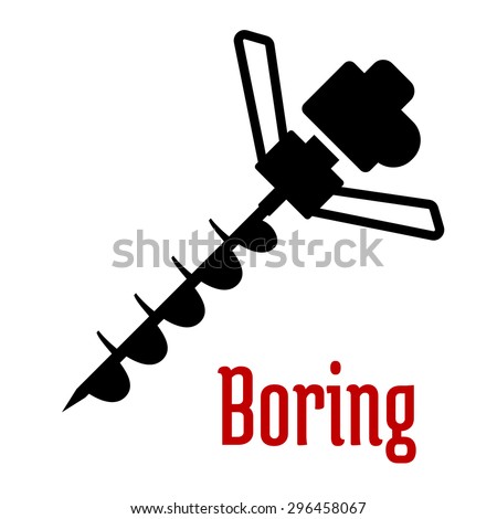 Ground motor drill machine or earth auger black icon with spiral bit, isolated on white background