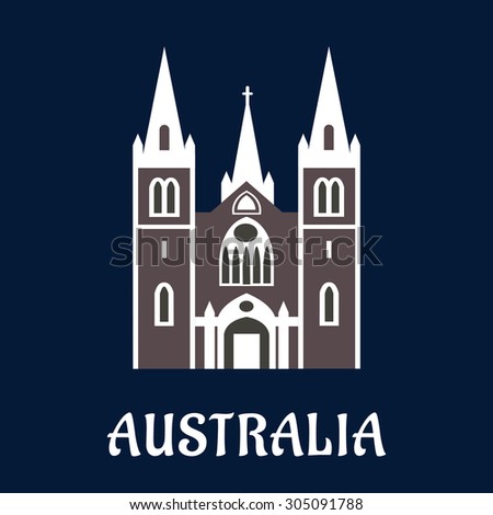 Australian landmark concept in flat style with anglican cathedral church in gothic style with arched windows and high spires