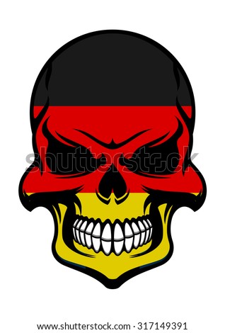 Skull colored in colors of Germany flag with black, red and yellow stripes. For t-shirt or tattoo design