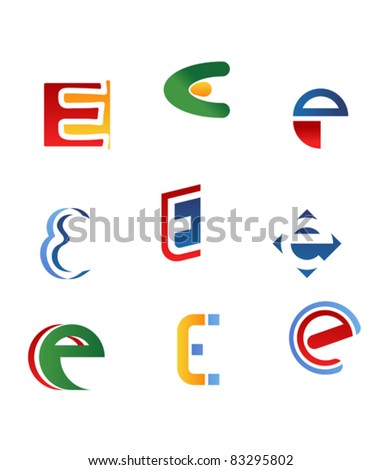 Set Of Alphabet Symbols And Icons Of Letter E- For Icons And Logos ...