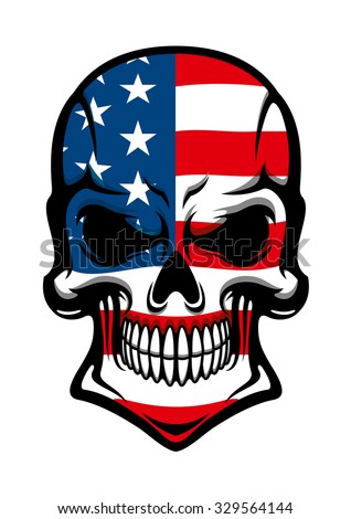 Human skull tattoo with American flag, on transparent background, for t-shirt or mascot design