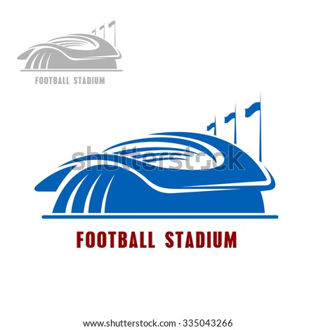 Soccer stadium building icon of sporting arena with row of flags, for sport theme design 