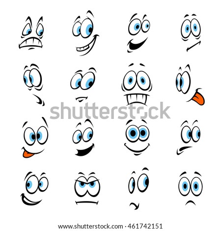 Cartoon human eyes happy, smiling, angry, scared, shocked. Vector emoji icons of laughter, sadness fear surprise