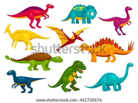 Dinosaurs Cartoon Collection. Cute T-Rex, Tyrannosaurus, Pterosaur ...