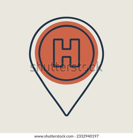 Hospital or heliport pointer isolated vector icon. Medicine and medical support sign. Graph symbol for medical web site and apps design, logo, app, UI