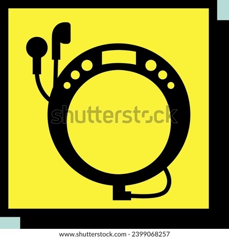Portable CD player with earphone vector isolated neo-brutalism icon. Music sign. Graph symbol for music and sound web site and apps design, logo, app, UI