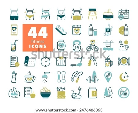 Fitness and health vector icon set. Graph symbol for fitness and weight loss web site and apps design, logo, app, UI