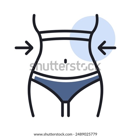 Weight loss icon with woman's waist. Slim female body sign. Graph symbol for fitness and weight loss web site and apps design, logo, app, UI