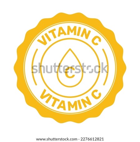 vitamin c icon set. yellow vitamin c sign. Rich in vitamin c product icon. excellent source of vitamin c. badge, seal, sticker, logo, and symbol Variants. Isolated vector illustration