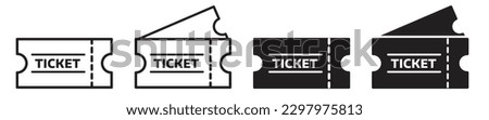 Tickets icon set in filled and outlined back color. isolated on white background with variations.
