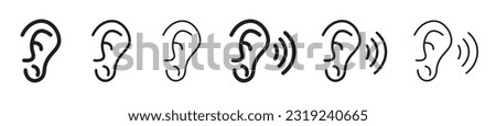 Human ear icon set. Listen or hear vector line icon set 