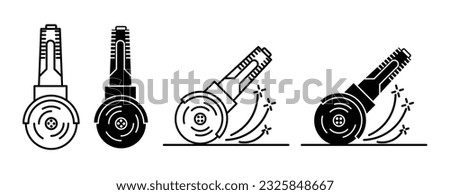 Angle grinder machine icon set. grinding machine line symbol. industry grind cutter tool. construction work hand cutter pictogram