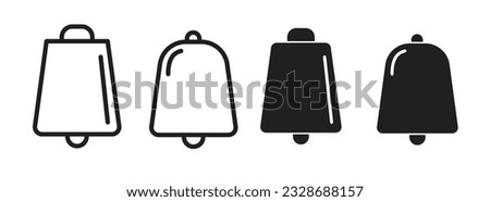 Cow bell icon vector set in black fill and outline style. simple cowbell outline.