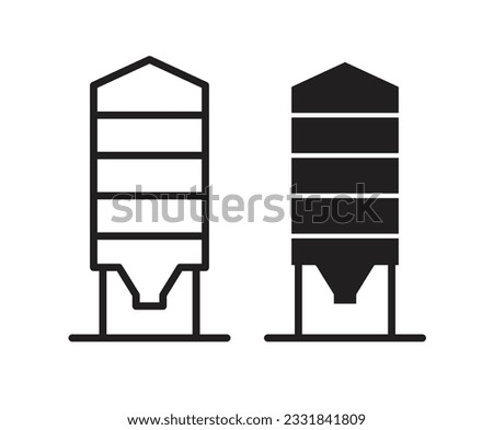 Granary Icon set. silo vector symbol. black filled and outlined Silo icon. flour, grain, or seeds bin line icon. granary vector set.