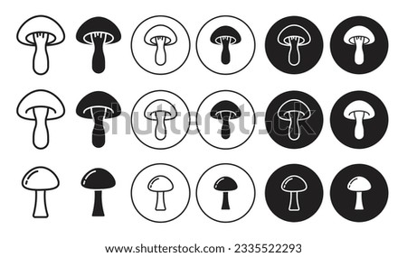 Black and white mushroom vector icon set in filled and outlined style.