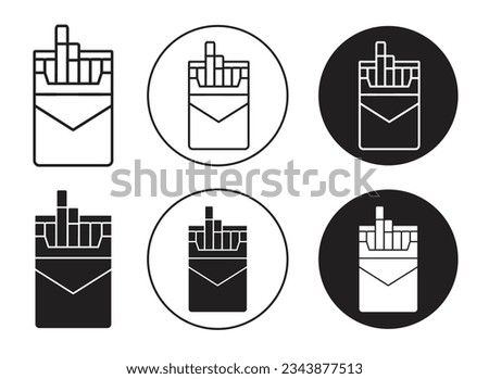 cigarete box icon set. tobacco cigarette packet vector symbol in black filled and outlined style.