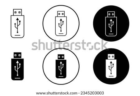 USB icon set. USB port cable vector symbol. power bank USB Type symbol in black filled and outlined style.