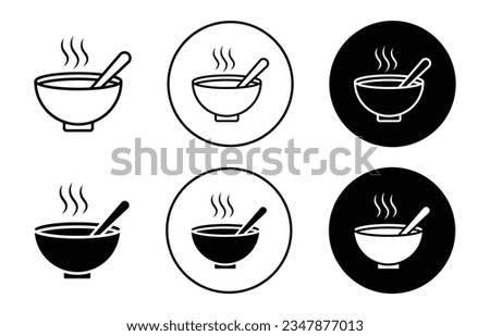 Soup Bowl icon set. hot curry bowl vector symbol. steam food serving Bowl sing in black filled and outlined style. 