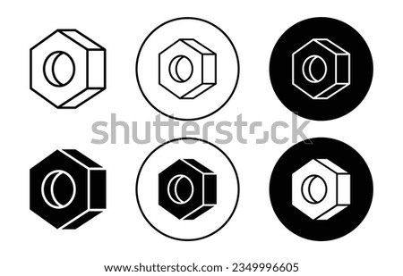 Hex nut icon set. steel metal nut vector symbol in black filled and outlined style.