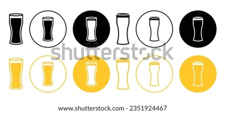 Pint icon set. beer glass vector symbol in black and yellow filled and outlined style.