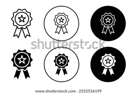 quality rosette icon set. professional certificate ribbon badge vector symbol. high standard approved award sign in black filled and outlined style.