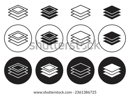 Layers icon set. multiple fabric material levels vector symbol. 3 fiber layers sign in black filled and outlined style.